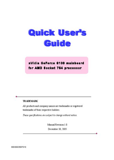 Nvidia GeForce 6100 Mainboard Quick Start Guide