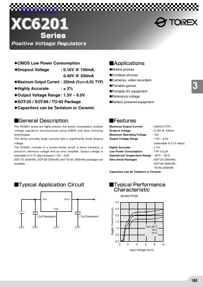 Torex XC6201 Series Voltage Regulator Datasheet