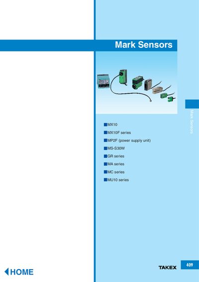 Mark Sensors MX10, MX10F, MP2F, MS‑S30WGR, MA, MC, MU10 Series Sensor Product Leaflet - cover page