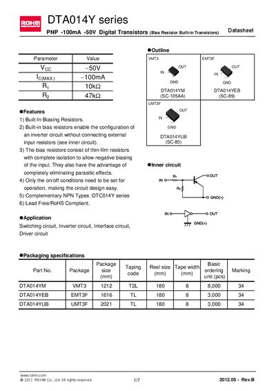 ROHM DTA014YUB Datasheet - cover page