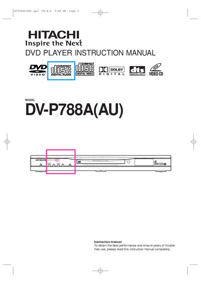 Hitachi DV-P788A DVD Player Instruction Manual - cover page
