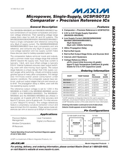 Maxim MAX9039-MAX9043/MAX9050-MAX9053 Comparator & Precision Reference Datasheet - cover page