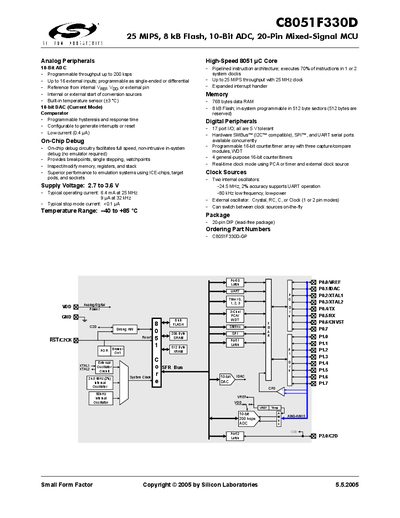 Silicon Laboratories C8051F330D 25 MIPS 8 kB Flash 10‑Bit ADC 20‑Pin Mixed‑Signal MCU Datasheet - cover page