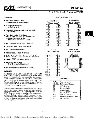 EXEL XL2865A E2PROM Datasheet - cover page