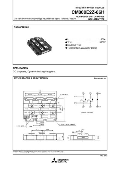 Mitsubishi Electric CM800E2Z-66H HVIGBT Module Datasheet - cover page