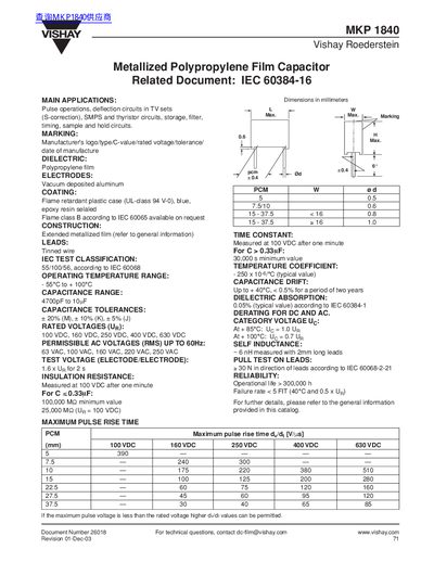 Vishay MKP 1840 Capacitor Datasheet - cover page