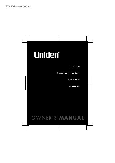 Uniden TCX800 Accessory Handset Owner's Manual - cover page