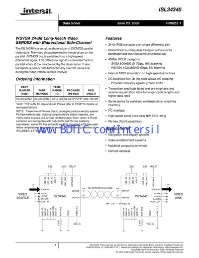 Intersil ISL34340 Datasheet - cover page