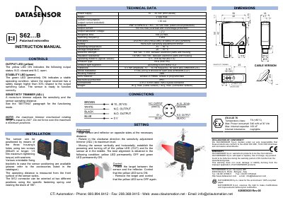 Datasensor S62 Series Polarised Retroreflex Sensor Instruction Manual - cover page