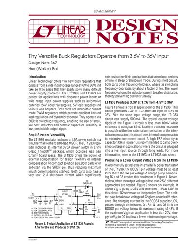 Linear Technology LT1936/LT1933 Buck Regulator Design Note 367 - cover page