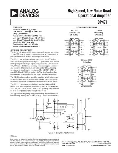 Analog Devices OP471 Quad Operational Amplifier Datasheet - cover page