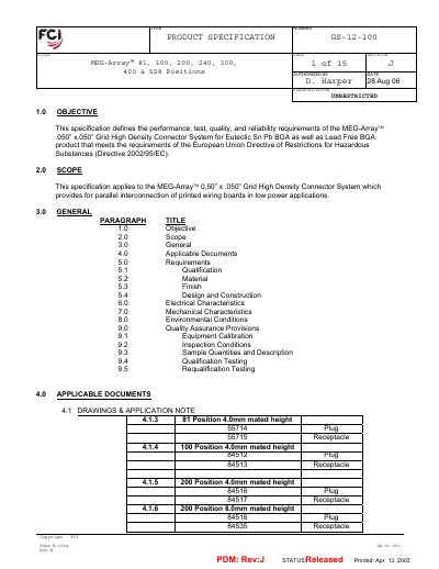 FCI MEG-Array 81 100 200 240 300 400 528 Positions GS-12-100  - cover page