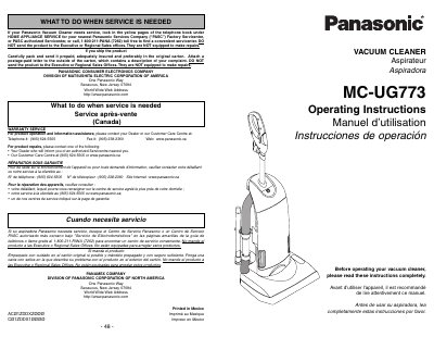 Panasonic MC-UG773 Vacuum Cleaner Operating Instructions - cover page