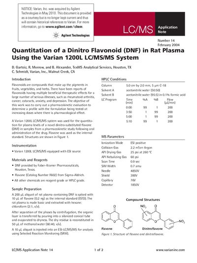 Agilent 1200L LC/MS/MS Application Note for Dinitro Flavonoid Quantitation