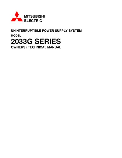 Mitsubishi Electric 2033 G Series UPS Owner's Technical Manual cover