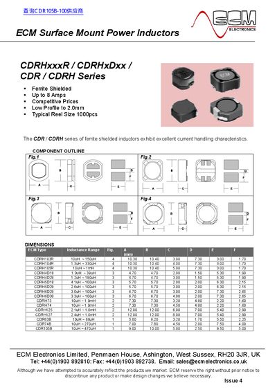 ECM CDRH Series Surface Mount Power Inductors Datasheet - cover page