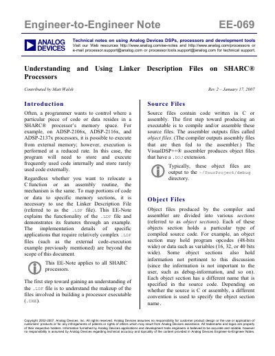 Analog Devices EE-069 Understanding and Using Linker Description Files on SHARC Processors Application Note