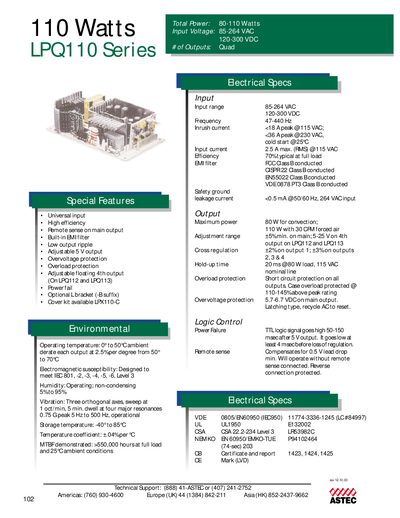 Emerson LPQ110 Series Power Supply Datasheet - cover page