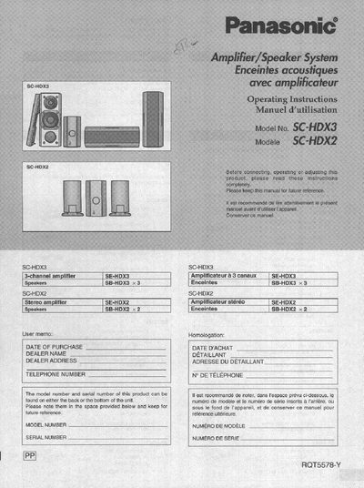 Panasonic SC-HDX3 3-Channel Amplifier User Manual - cover page