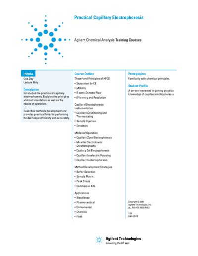 Agilent Practical Capillary Electrophoresis (H5940A) handbook - cover page