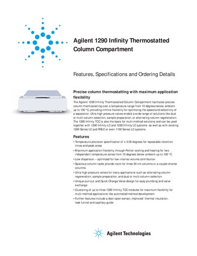 Agilent 1290 Infinity Thermostatted Column Compartment Product Leaflet - cover page