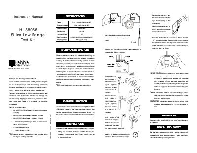 Hanna Instruments HI 38066 Silica Low Range Test Kit Instruction Manual - cover page