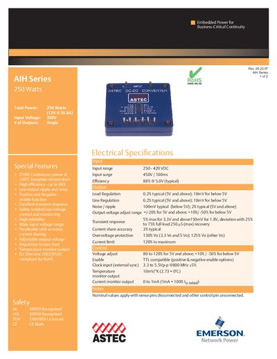 EMERSON NETWORK POWER AIH Series 250 Watts - cover page