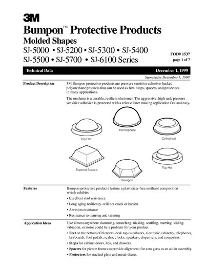 3 Bumpon TM Protective Products Molded Shapes SJ-5000 SJ-5200 SJ-5300 SJ-5400 SJ-5500 SJ-5700 SJ-6100 Series - cover page