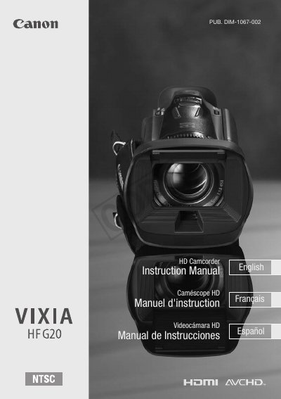 Canon VIXIA HF G20 Camcorder Instruction Manual - cover page