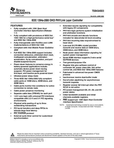 Texas Instruments TSB43AB23 Datasheet - cover page