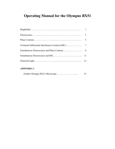 Olympus BX51 Microscope Operating Manual - cover page