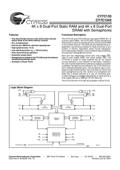 Cypress Semiconductor CY7C135/CY7C1342 Dual-Port Static RAM Datasheet - cover page