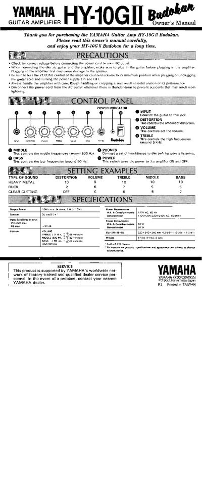 Yamaha HY-10GII Guitar Amplifier Owner's Manual - cover page