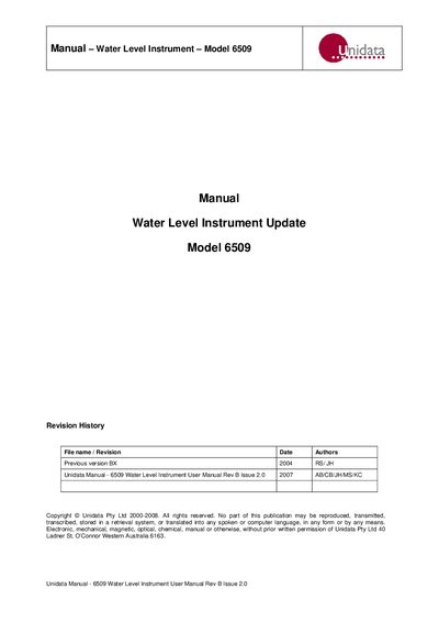 Unidata 6509X Water Level Instrument User Manual - cover page
