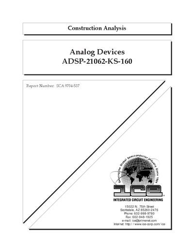 Analog Devices ADSP-21062-KS-160 Construction Analysis Report - cover page