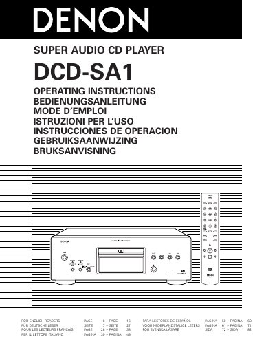 Denon DCD-SA1 Super Audio CD Player Operating Instructions - cover page