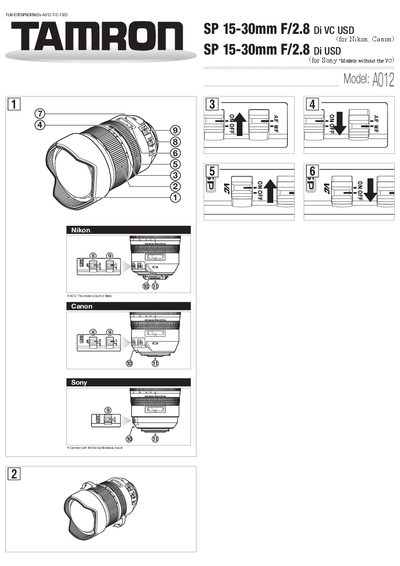 Tamron A012 15-30mm f/2.8 Di VC USD Lens User Manual - cover page