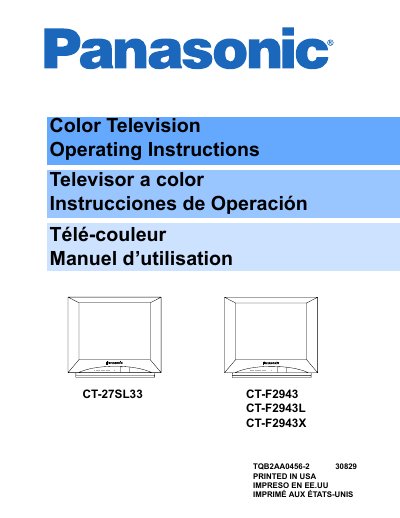 Panasonic CT-27SL33 CT-F2943 CT-F2943L CT-F2943X Manual - cover page
