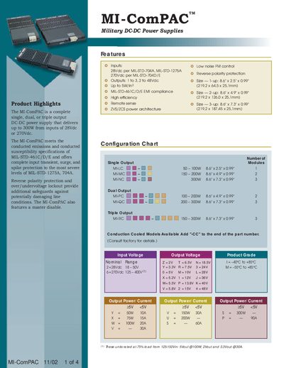 MI MI-ComPAC DC-DC Power Supplies Datasheet - cover page