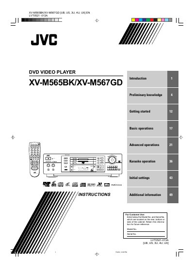 JVC XV-M565BK / XV-M567GD DVD Video Player User Manual - cover page