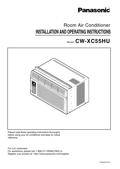 Panasonic CW-XC55HU Room Air Conditioner Installation and Operating Instructions - cover page