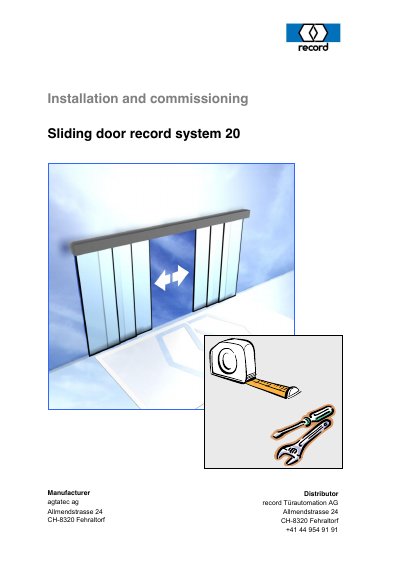 agtatec Sliding Door Record System 20 Installation Guide - cover page