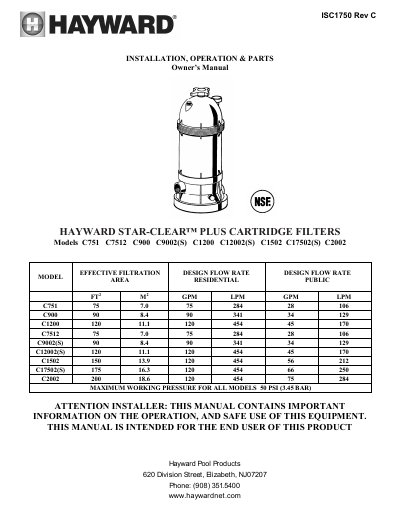 HAYWARD ISC1750 Rev C Manual - cover page