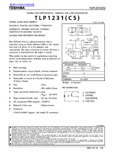 Toshiba TLP1231(C5) Photointerrupter Datasheet - cover page