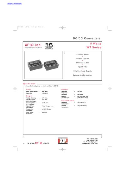 XPiQ WT Series 5 W DC/DC Converter Datasheet - cover page