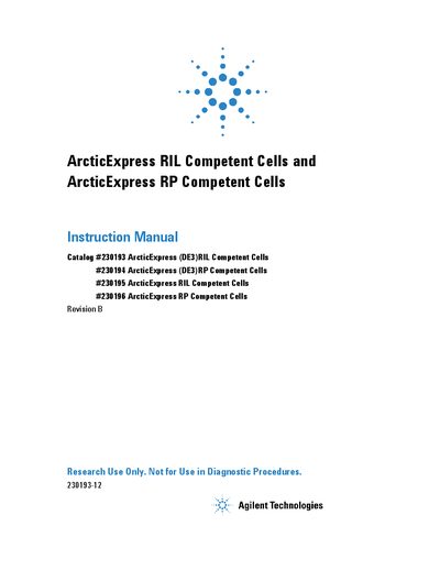 Agilent ArcticExpress RIL/RP Competent Cells Instruction Manual - cover page
