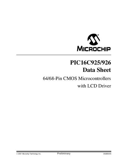 MICROCHIP PIC16C925/926 Data Sheet1 - cover page