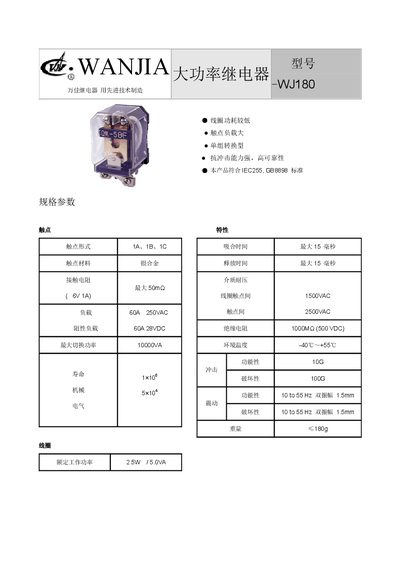 Wanjia WJ180 Large Power Relay User Manual