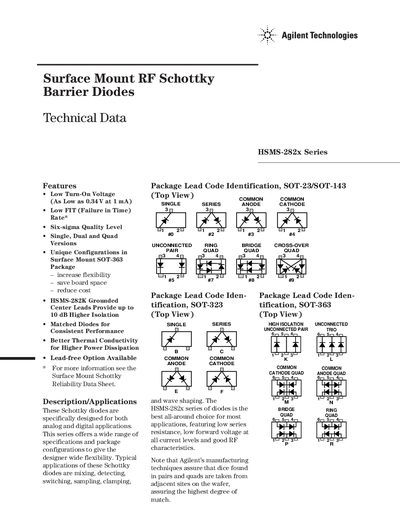 Agilent HSMS-282x Series Schottky Diode Handbook - cover page