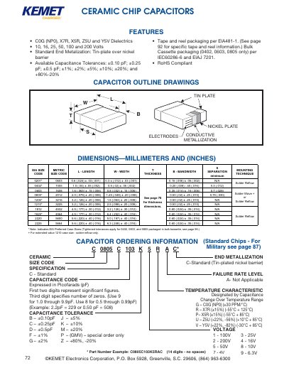 KEMET C0805 Ceramic Chip Capacitors Datasheet - cover page